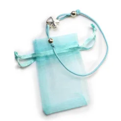 Bracelet de satin bleu, ange argent