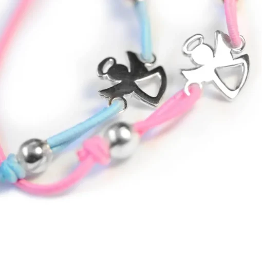 Bracelet de satin bleu, ange argent