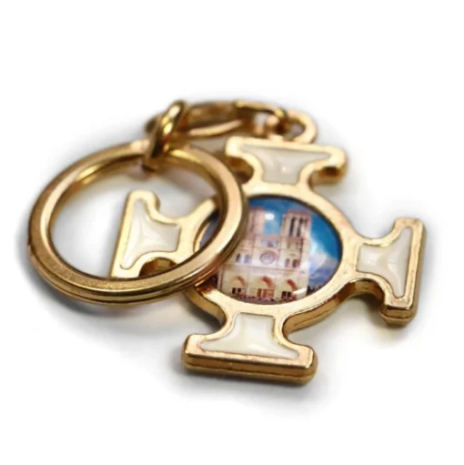 Porte-clés Notre-Dame doré et blanc