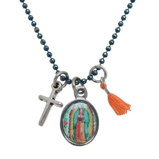 Sautoir Notre-Dame Guadalupe bleu bubble